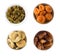 Collage of different dried fruits. Raisins, dates, dried apricots, fig isolated on white background
