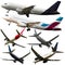 Collage of different modern airplanes on white background