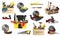 Collage with different modern carpenter`s tools on white background
