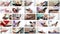 Collage of different people hands texting SMS on smartphones