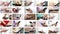 Collage of different people hands texting SMS on smartphones