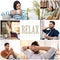 Collage of different people resting and word Relax