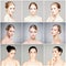 Collage of different portraits of young women in makeup