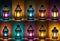 A collage of different types of Ramadan lanterns with different shapes- colors- and patterns