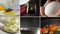 Collage from different videos of tasty food and drinks