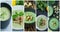 Collage of diverse food. A variety of soups from zucchini, spinach, broccoli. Vegetarian menu. The balance of healthy eating.