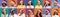 Collage with diverse men and women wearing santa hats over colorful backgrounds