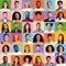 Collage of diversed young people expressing positive emotions on bright backgrounds