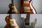 Collage of Electric guitar images, vintage electric guitar close-up in studio shot