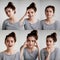 Collage of emotional girl on white background,Composite of positive and negative emotions with girl