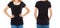 Collage empty t-shirt, woman in blank t shirt - front back views, black tshirt, copy space