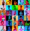 Collage of faces of emotional people on multicolored backgrounds. Expressive male and female models, multiethnic group