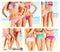 A collage of female bodies in bikini on the beach