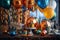 A collage of festive New Year\\\'s decorations, including balloons, streamers, and party.