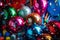 A collage of festive New Year\\\'s decorations, including balloons, streamers, and party favors,.