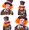 Collage of few pictures. Mad hatter`s different facial emotions.