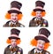 Collage of few pictures. Mad hatter`s different facial emotions.