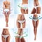 Collage of fit female bodies on light blue