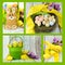 Collage of four images of Happy Easter yellow and lime green theme gingerbread bunny cookies