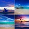 Collage of four square images with sailboats and tropical sea