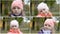 Collage of four videos, a portrait of two girls in an autumn park