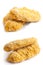 Collage of frozen bread crumbed chicken strips.