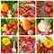 Collage. Fruits and vegetables backgrounds.