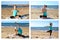Collage girl practicing yoga on beach