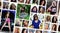 Collage group portraits of young caucasian girls for social media network. Set of round female pics isolated on a white background