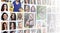 Collage group portraits of young caucasian girls for social media network. Set of round female pics isolated on a white background