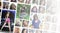 Collage group portraits of young caucasian girls for social media network. Set of round female pics isolated on a white background