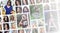 Collage group portraits of young caucasian girls for social media network. Set of round female pics isolated on a white background