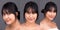 Collage Half body Face of Asian Indian tanned skin woman shows beautiful smile happy lips