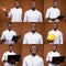 Collage of happy handsome African businessman working