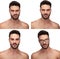 Collage image of a attractive man making different faces