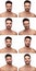 Collage image of an undressed man making different faces