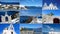 A collage of images of Oia on Santorini island on a bright Sunny day. The beautiful white buildings and bright blue sea