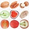 Collage of isolated fruits (nuts, grape, fig)
