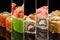 Collage with Japanese sushi. Rolls with tuna, salmon, shrimp, crab and avocado. Sushi menu