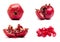 Collage of juicy pomegranate fruit isolated on white