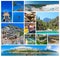 Collage of landmarks of Turkey: mount Tahtali, views of ancient architecture of castle and Goynuk canyon, panoramic