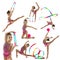 Collage of little girl, rhytmic gymnast, young woman practising, training isolated over white background