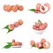 Collage of lychee isolated on a white background cutout