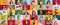 Collage made of portraits of people of different age and gender showing diversity of emotions over multicolored