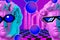 Collage with man face of antique sculpture in pixel glasses. Vaporwave style. Modern creative image with head ancient