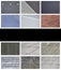 A collage of many pictures with fragments of various types of roofing close up. A set of images with roof coating textures