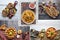 Collage with meat dishes of the world cuisine