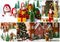 Collage Merry Christmas  greeting card. Christmas background with Christmas tree and snowman