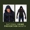 Collage of multiracial burglars wearing black hood and national crime prevention month text