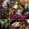 Collage of orient tea and sweets with nuts and grape.